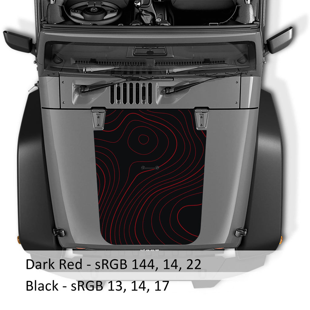 Topographic 2-Layer Blackout Hood Vinyl Decal Graphic - Fits 2007 - 2017 Jeep Wrangler JK/JKU Models