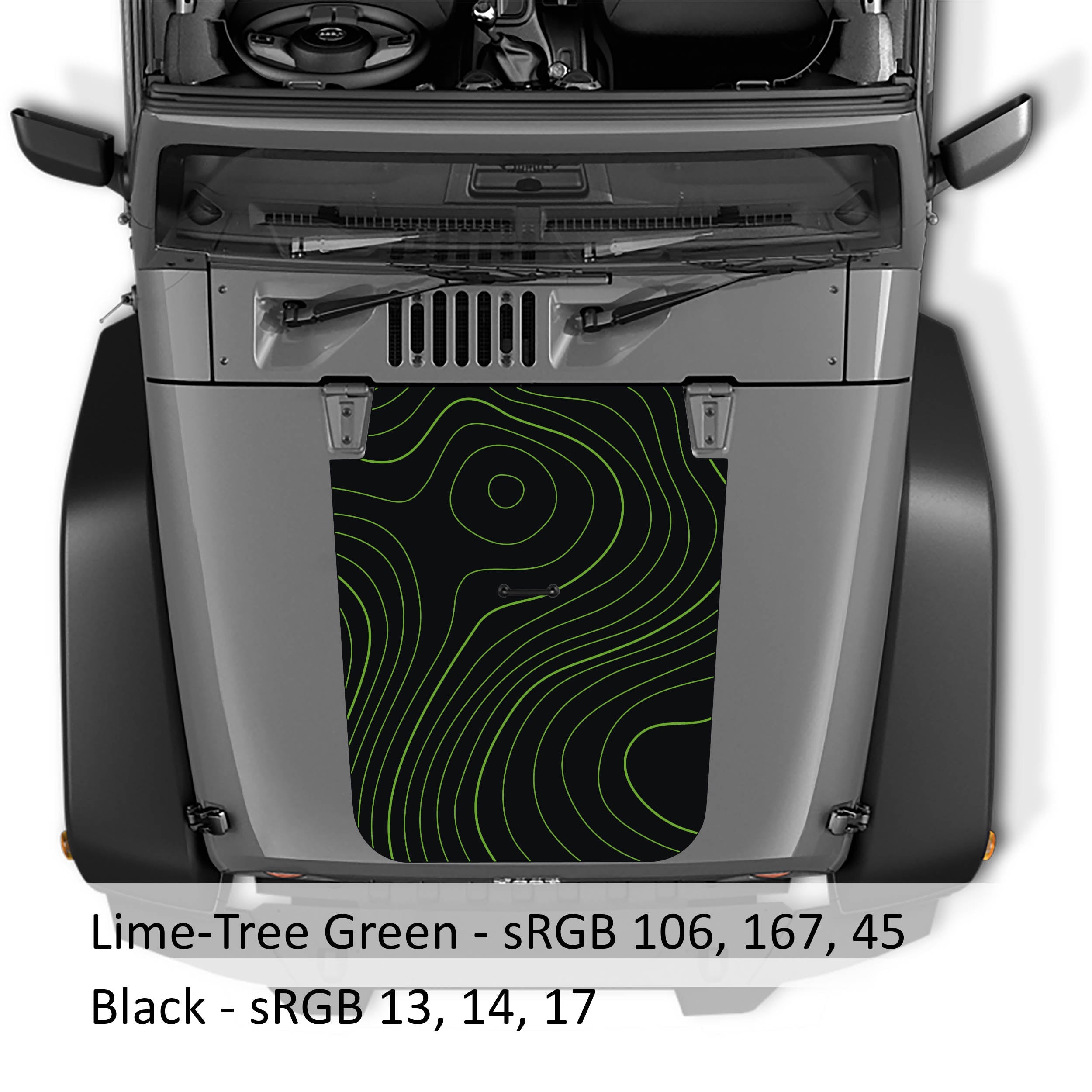Topographic 2-Layer Blackout Hood Vinyl Decal Graphic - Fits 2007 - 2017 Jeep Wrangler JK/JKU Models