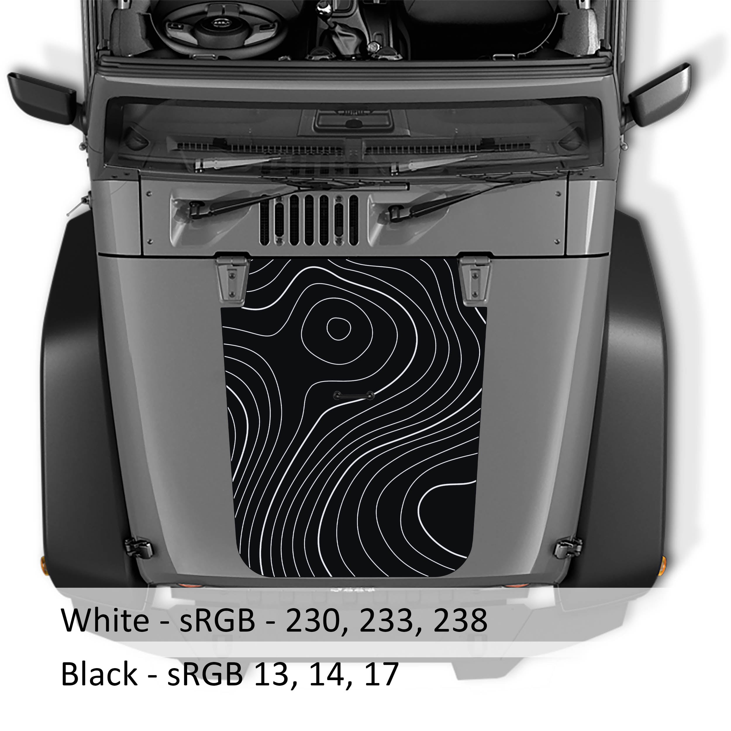 Topographic 2-Layer Blackout Hood Vinyl Decal Graphic - Fits 2007 - 2017 Jeep Wrangler JK/JKU Models