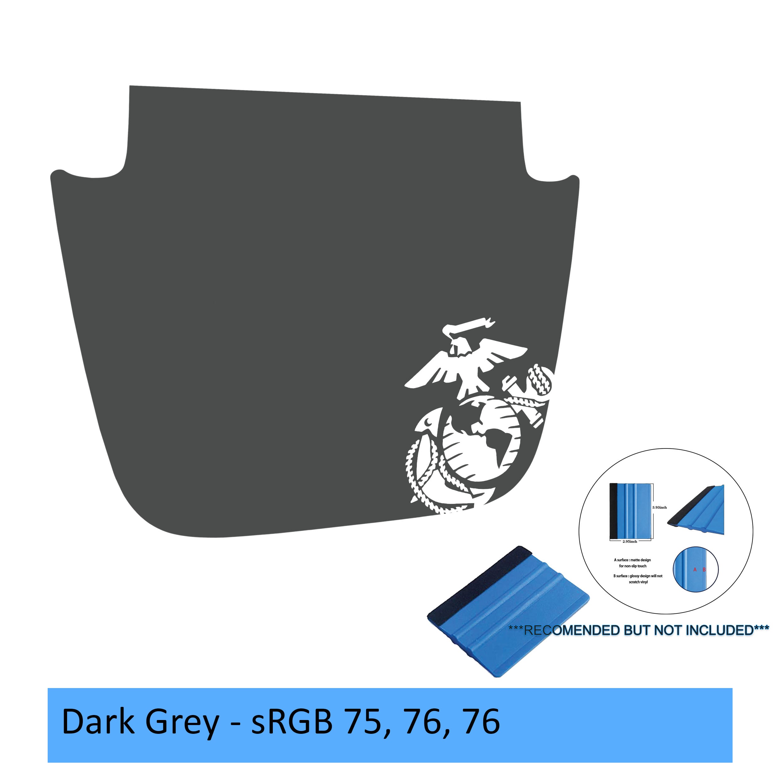 Dark grey US Marine EGA blackout full hood vinyl decal for 2018+ Jeep JL JT on transparent transfer sheet