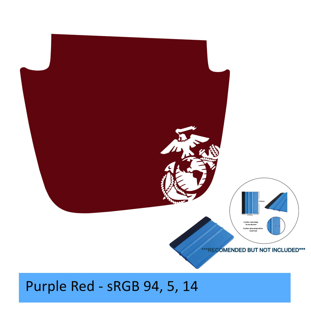 Purple-red US Marine EGA emblem blackout hood decal mockup for Jeep Wrangler JL Gladiator JT