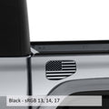 Black American flag fuel door vinyl overlay applied to silver Jeep Gladiator JT fuel door