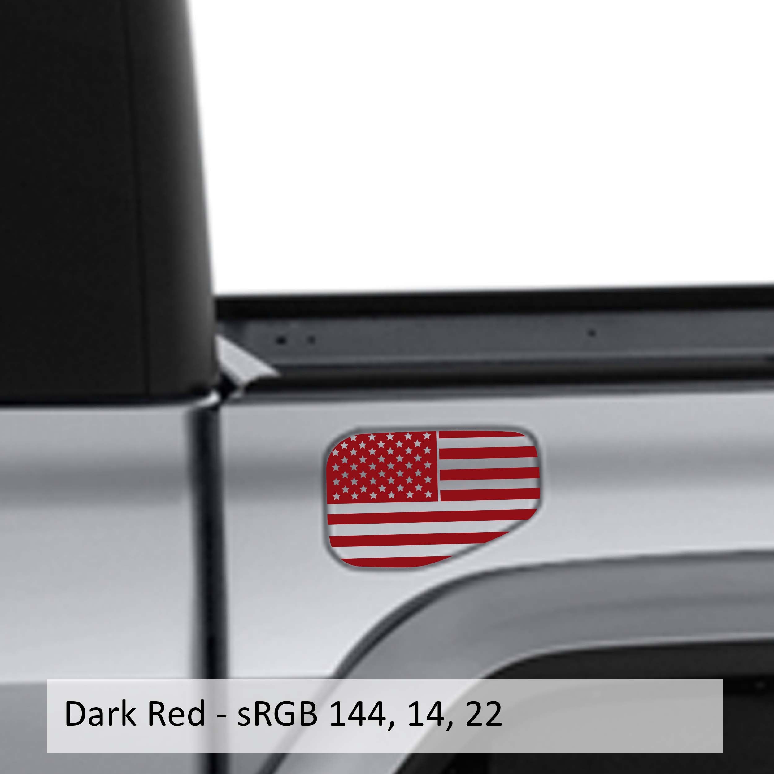 Dark red American flag fuel door vinyl overlay applied to silver Jeep Gladiator JT fuel door