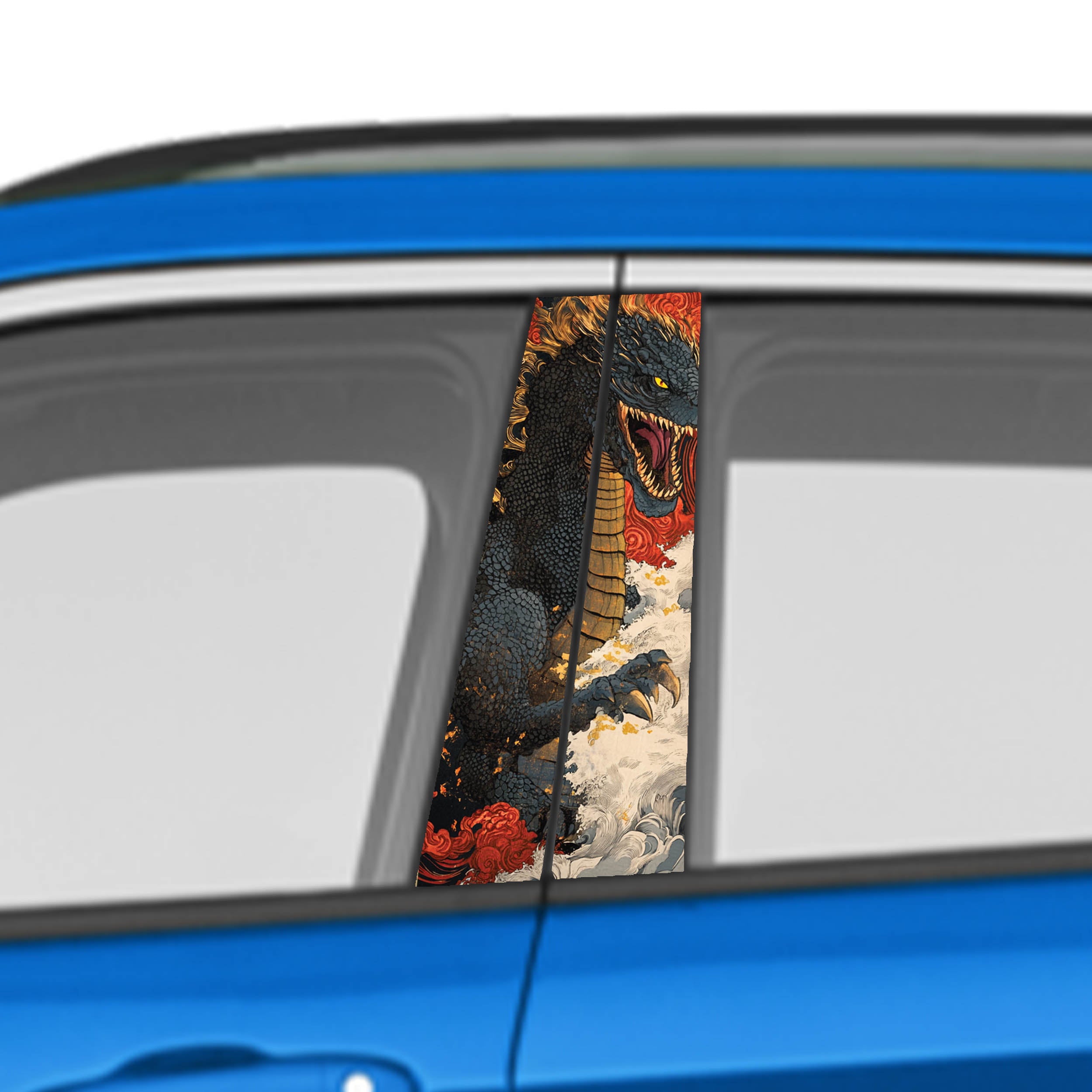 Japanese Artwork Car Door Vinyl Graphic: Bold Livery Sticker for Pillar Panels Universal Fit