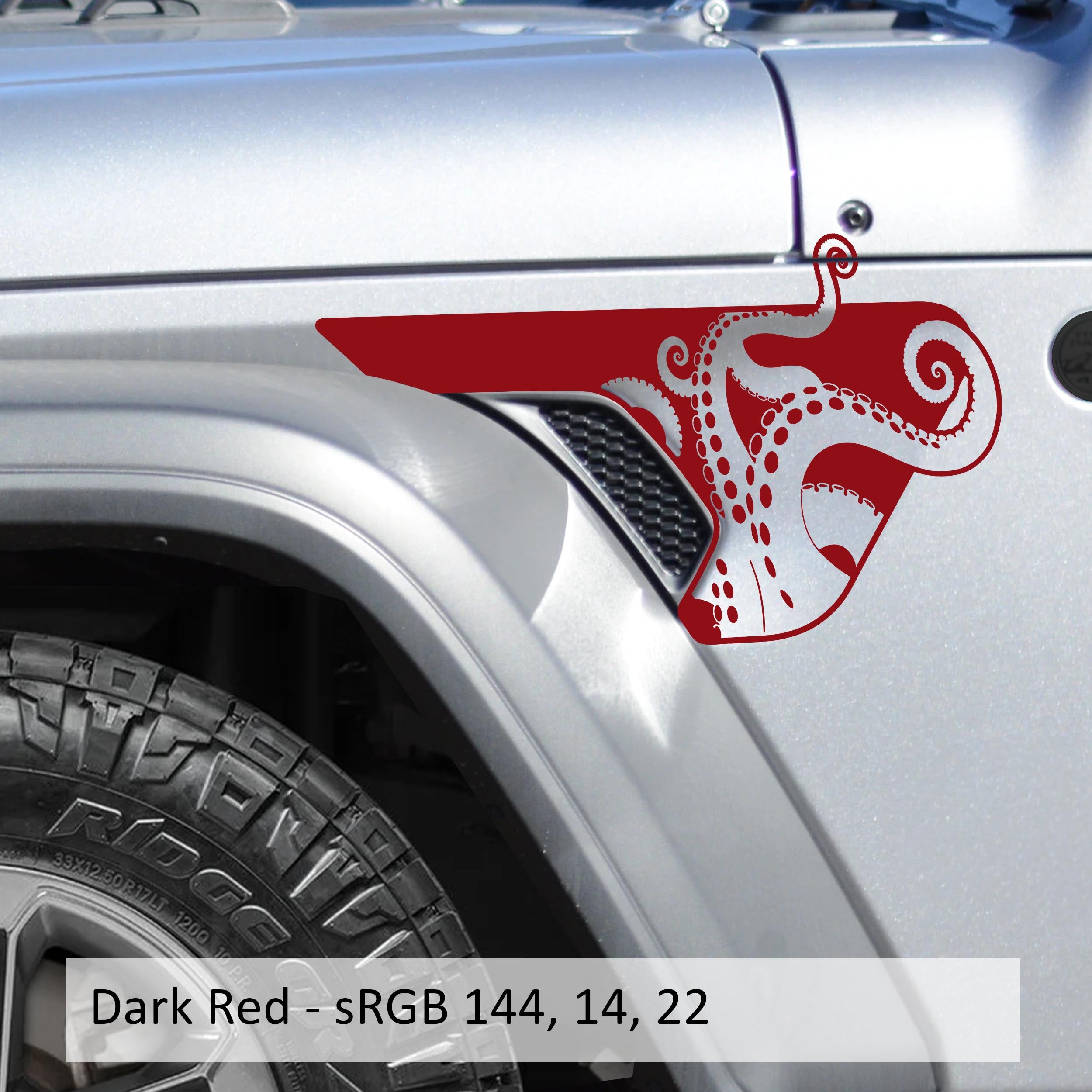 Kraken Octopus Tentacle Fender Vent Vinyl Decal Fits Jeep Wrangler JL/Jeep Gladiator JT 2018-Current Models