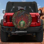 Krampus ornament heist Christmas spare tire cover mounted on a Ford Bronco