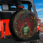 Krampus ornament heist Christmas spare tire cover on a Jeep Wrangler, rear view