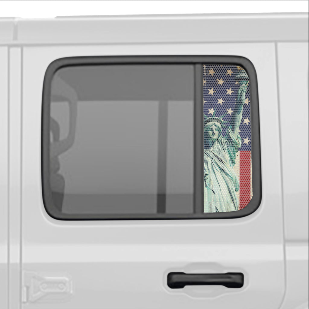 American Flag Perforated Rear Door Side Window Accent Decal Kit For Jeep Wrangler / Gladiator 4 door (2018-2026)