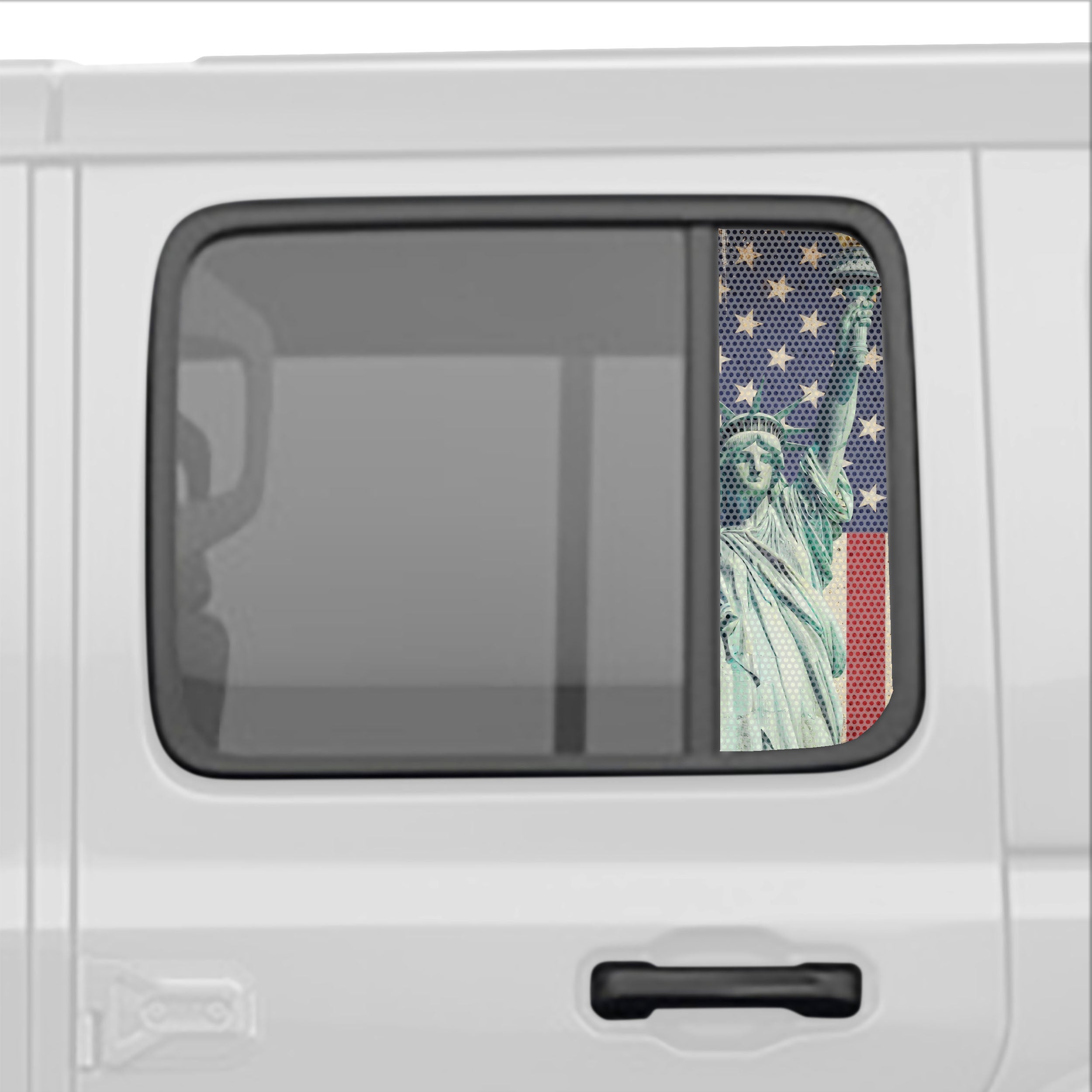 American Flag Perforated Rear Door Side Window Accent Decal Kit For Jeep Wrangler / Gladiator 4 door (2018-2026)