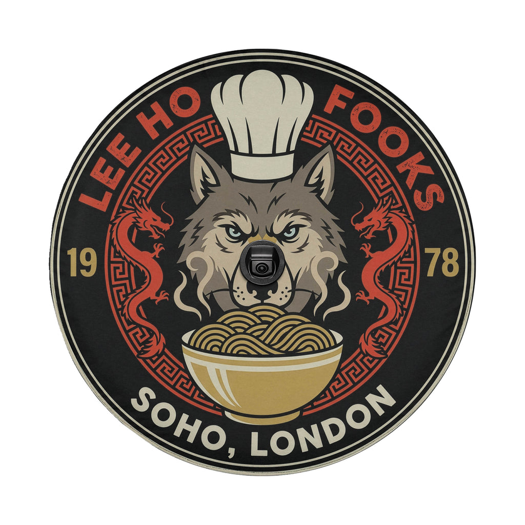 Lee Ho Fooks Soho London Chinese restaurant spare tire cover with a backup camera hole