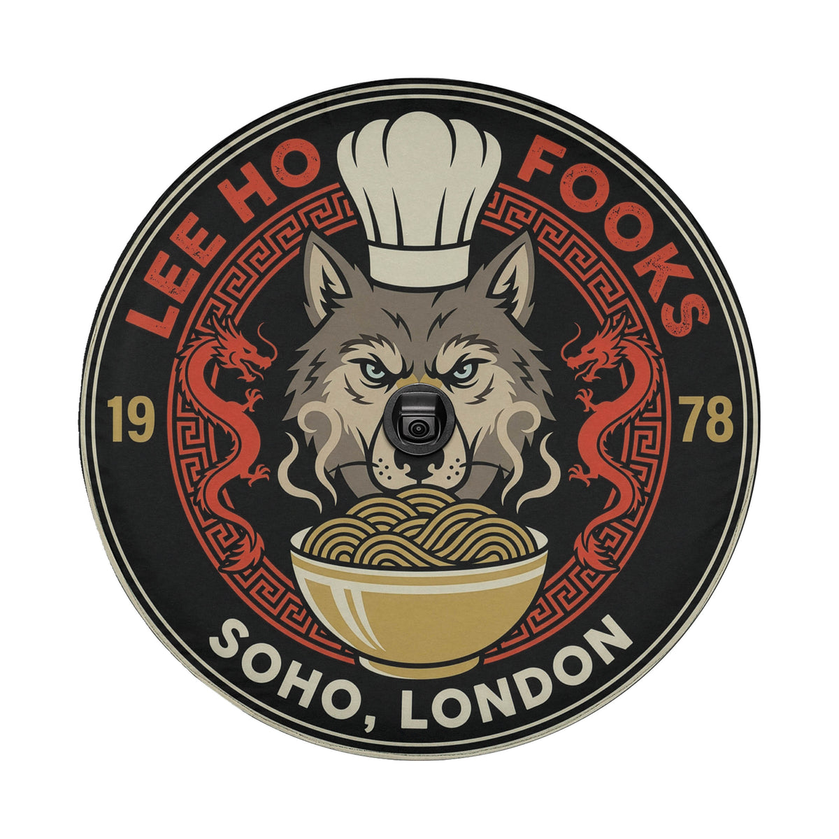 Lee Ho Fooks Soho London Chinese restaurant spare tire cover with a backup camera hole