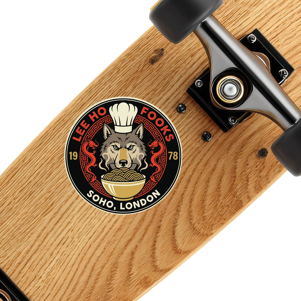 Lee Ho Fooks Soho London Chinese restaurant waterproof vinyl sticker on a wooden skateboard deck