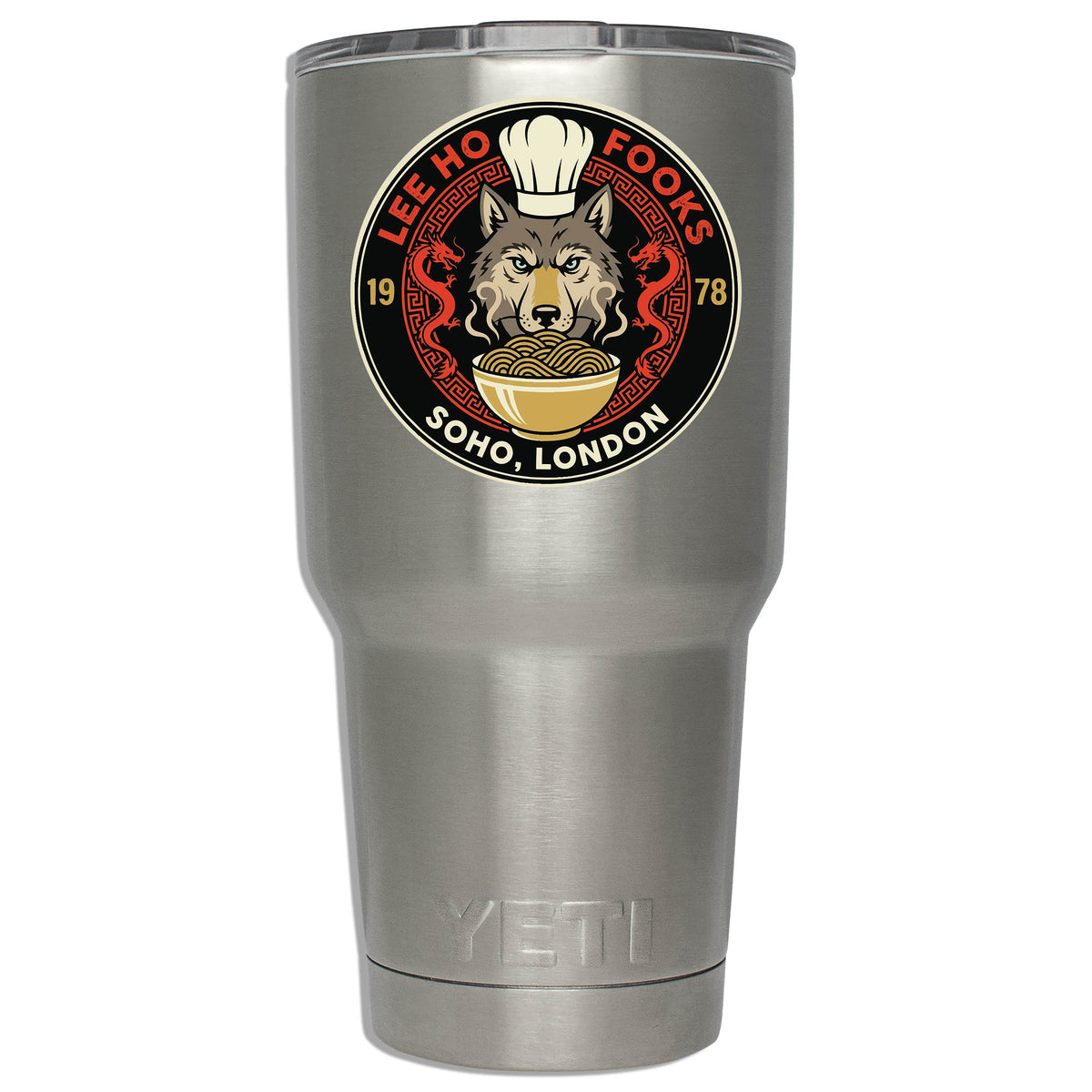 Lee Ho Fooks Soho London Chinese restaurant waterproof vinyl sticker on a stainless steel tumbler
