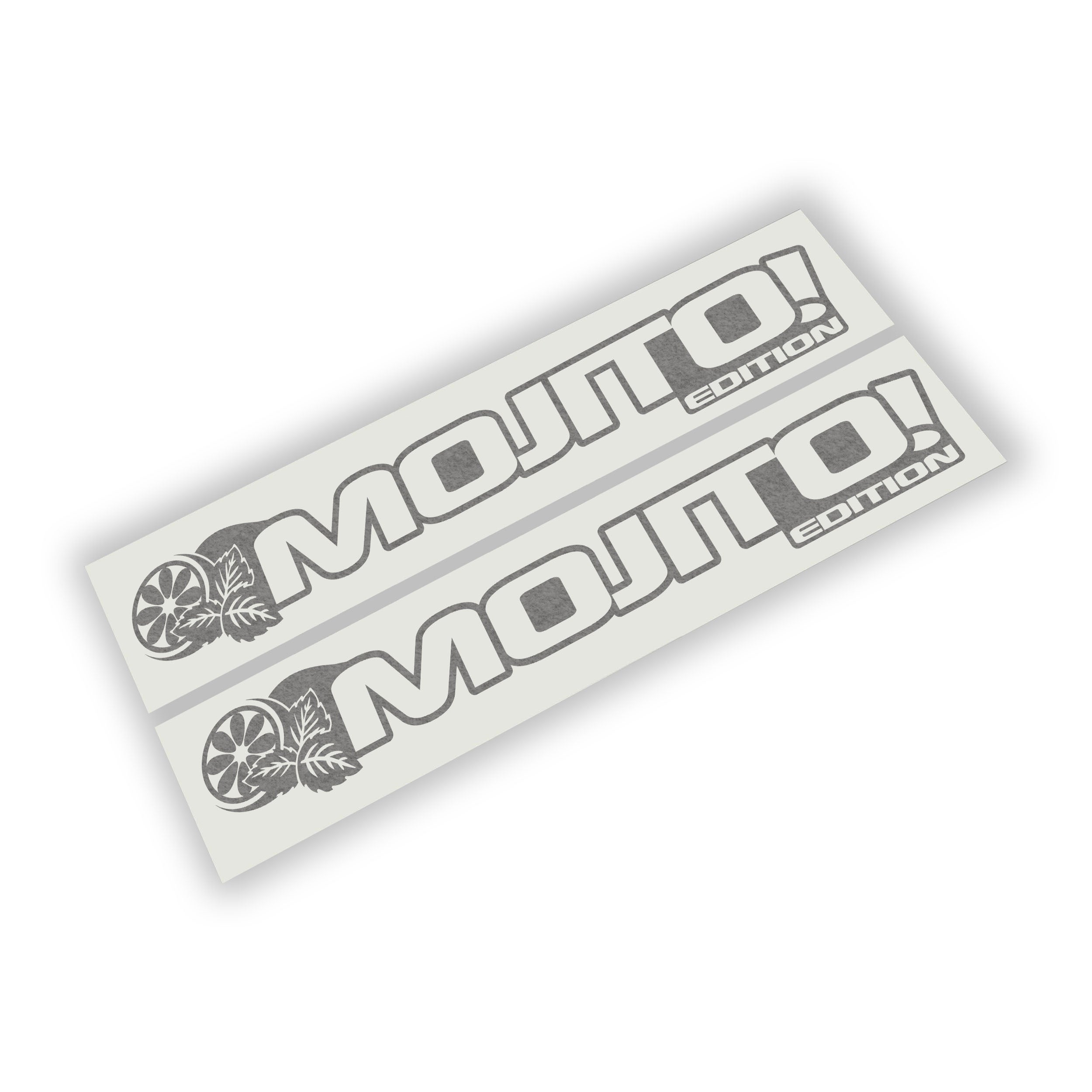 Mojito Edition fender decal pair with citrus and mint sprig graphic shown on transfer sheets
