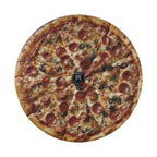 NY pepperoni pizza spare tire cover mounted on red Ford Bronco rear tailgate desert mockup template