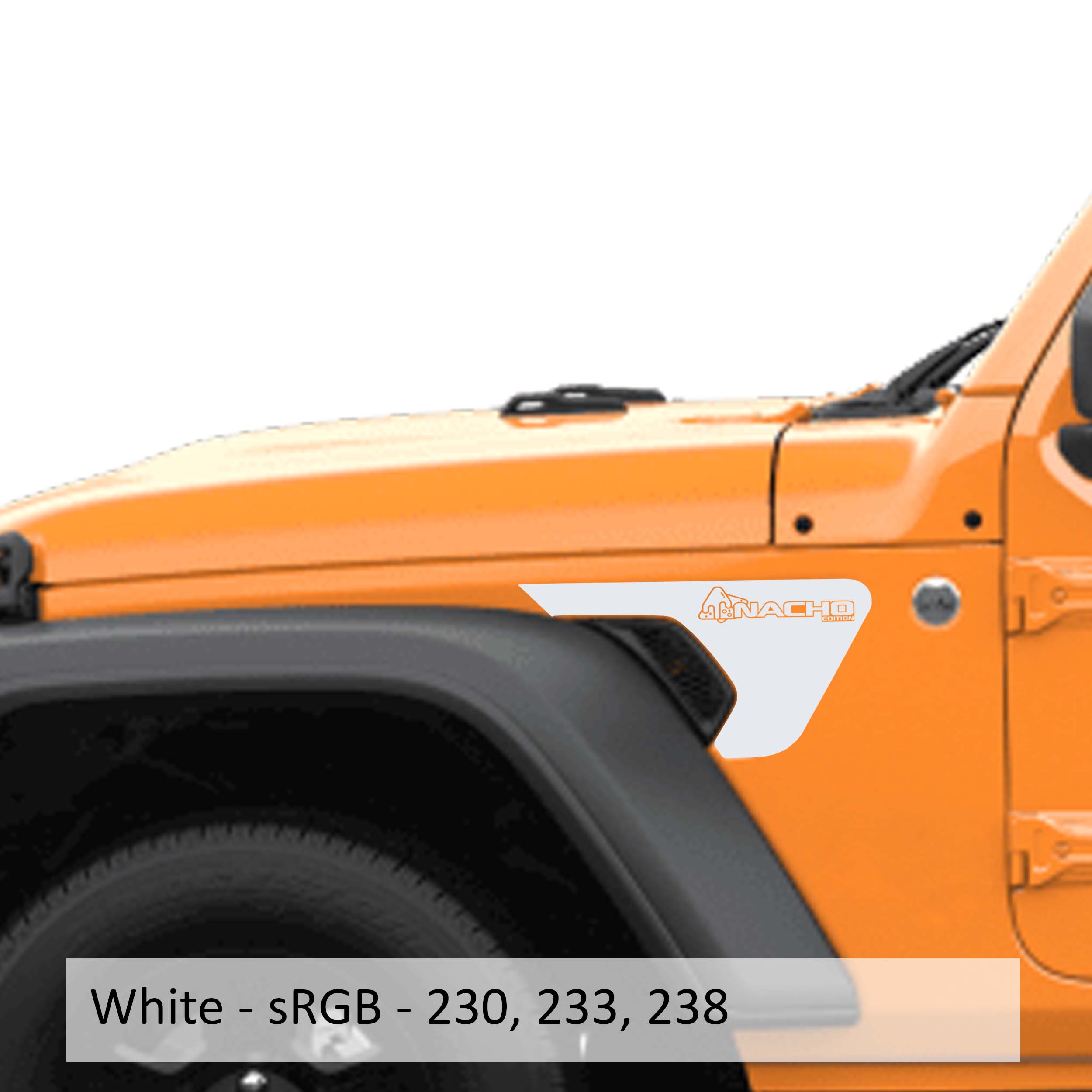 White Nacho Edition v1 fender vent vinyl transfer decal pair shown laid flat showing sombrero