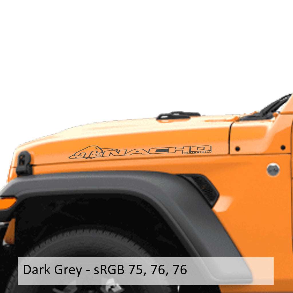 Dark grey Nacho Edition v1 Jeep side hood decal pair on transparent transfer sheet preview