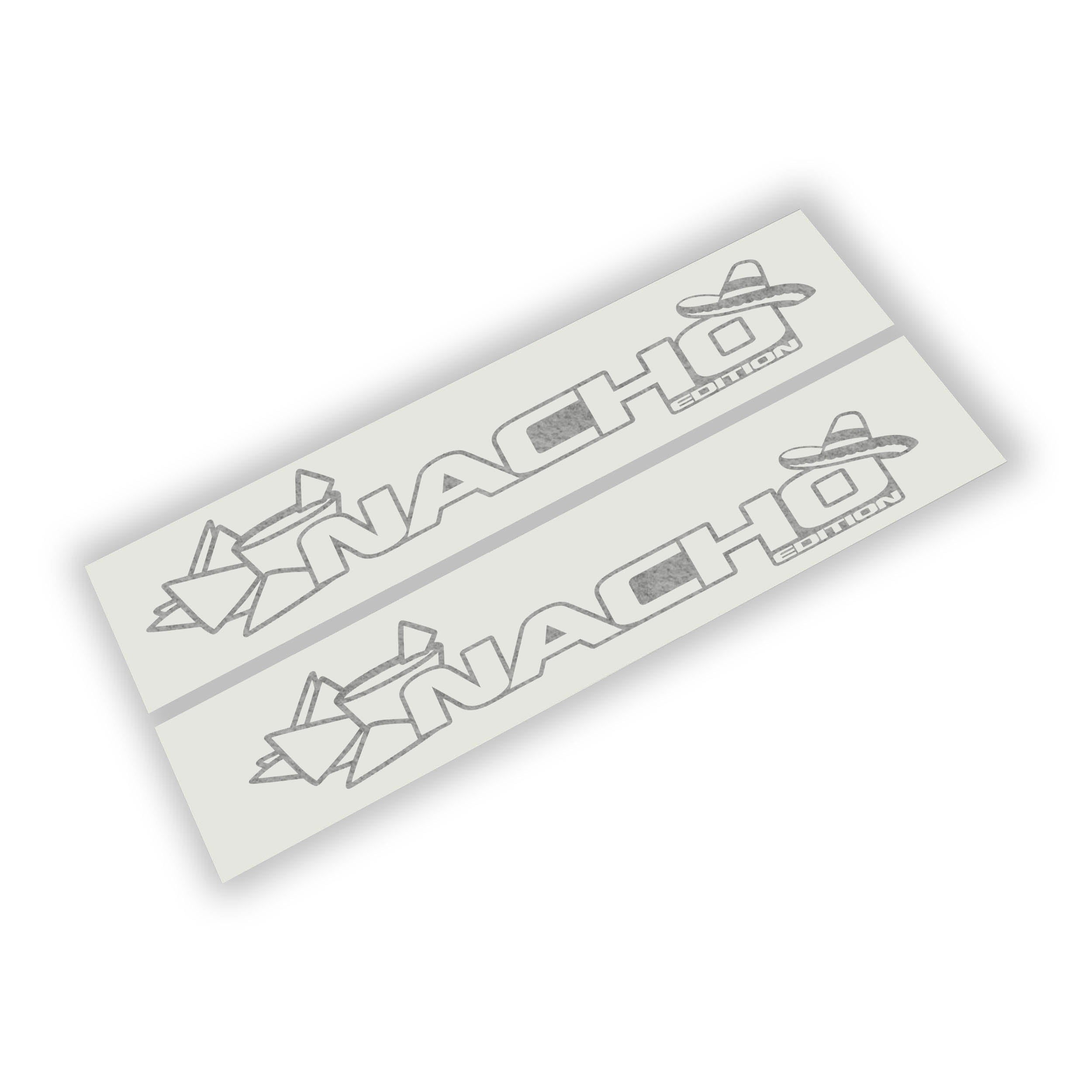 Nacho Chip Edition v2 side hood decal pair preview with sombrero artwork on transparent transfer sheet