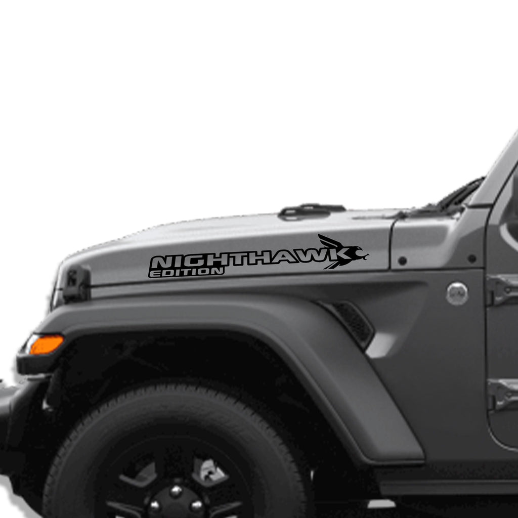 Nighthawk Edition hood decal shown in black for Jeep Wrangler JL and Gladiator JT