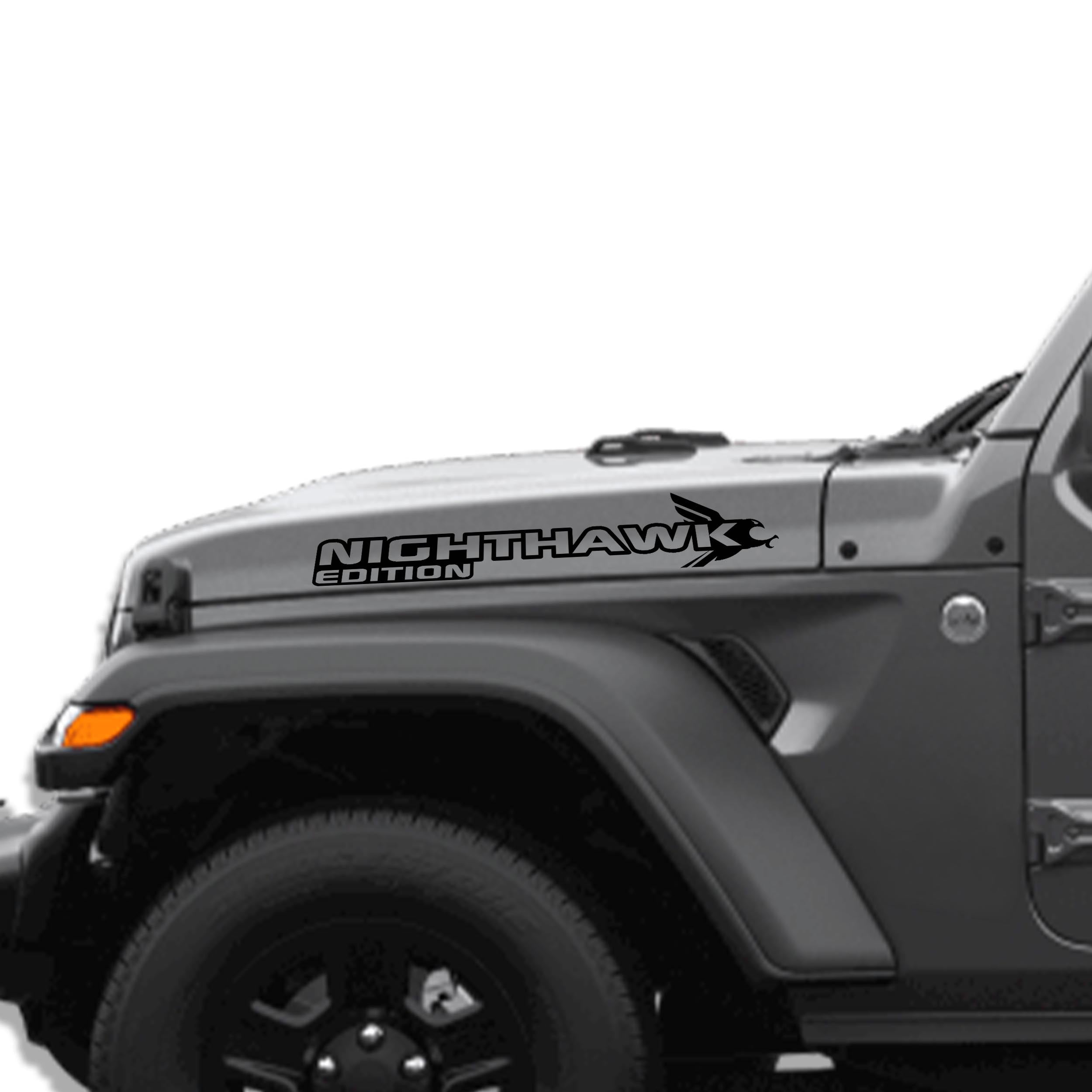 Nighthawk Edition hood decal shown in black for Jeep Wrangler JL and Gladiator JT