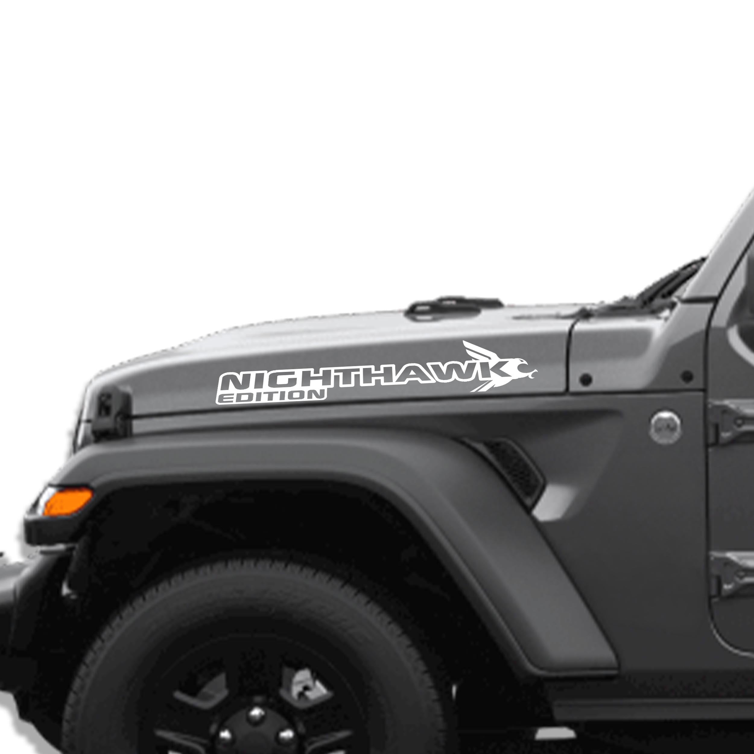 Nighthawk Edition hood decal shown in white for Jeep Wrangler JL and Gladiator JT