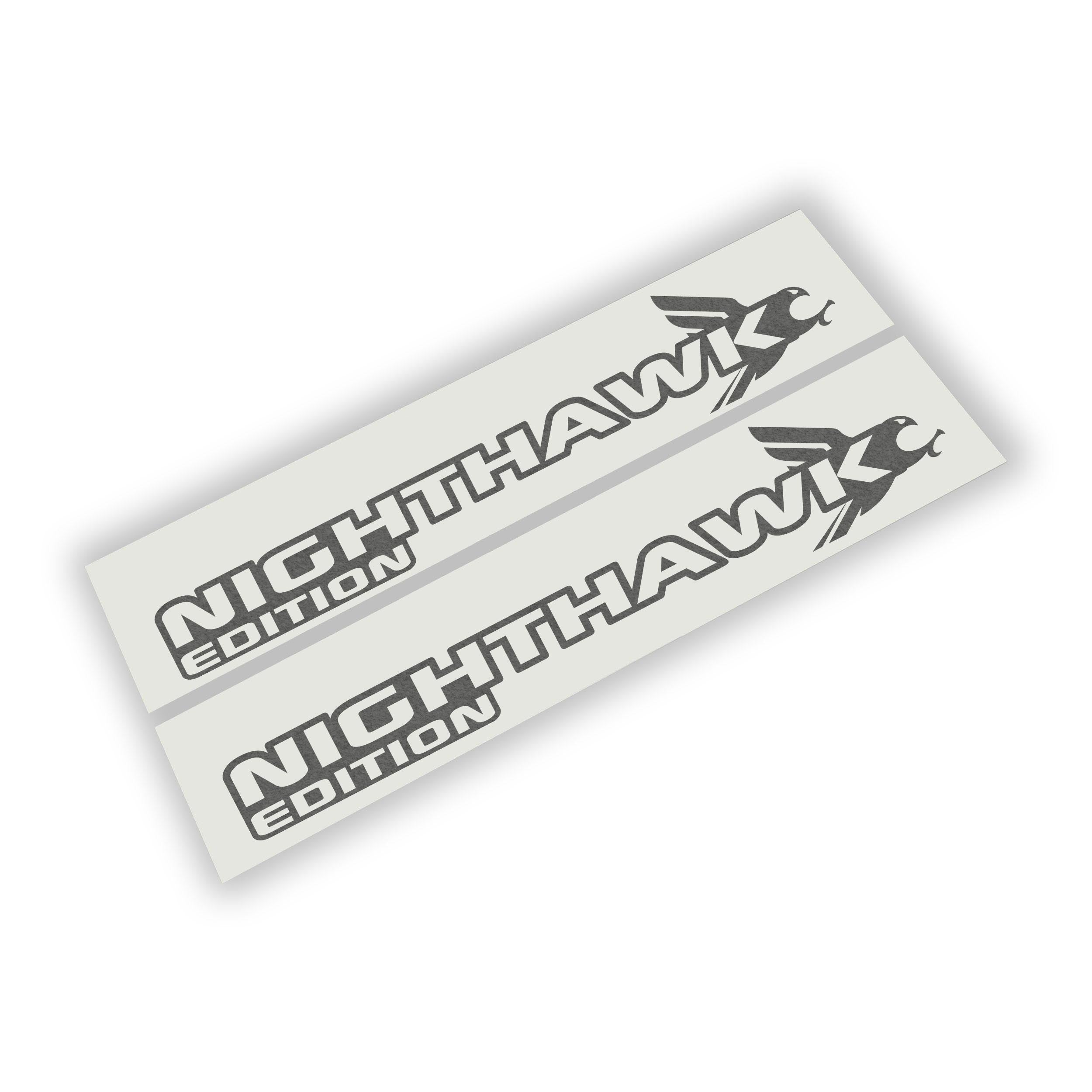 Nighthawk Edition hood decal set, a pair of cut vinyl decals reading NIGHTHAWK EDITION with a diving hawk