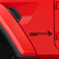 Nighthawk Edition fender decal in black on a red Jeep front fender behind the vent