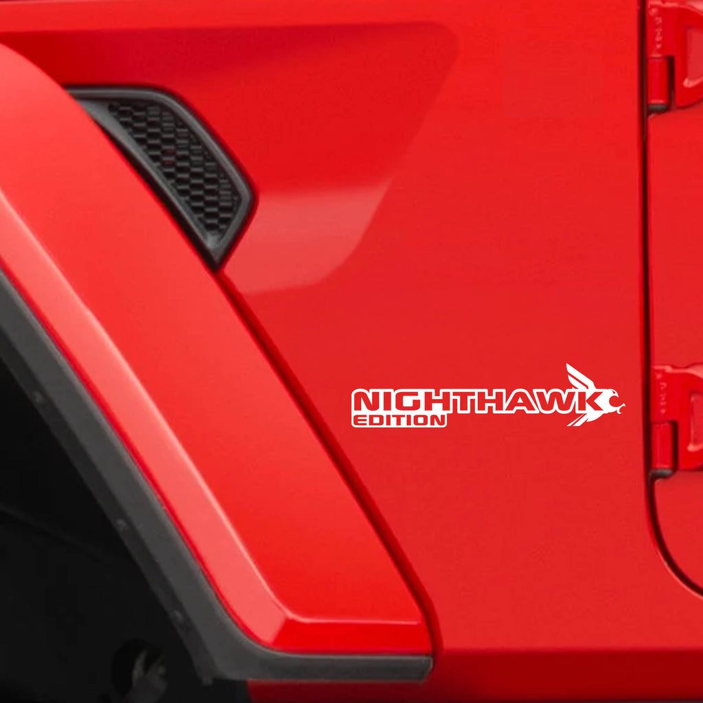 Nighthawk Edition fender decal shown in white for Jeep Wrangler JL and Gladiator JT