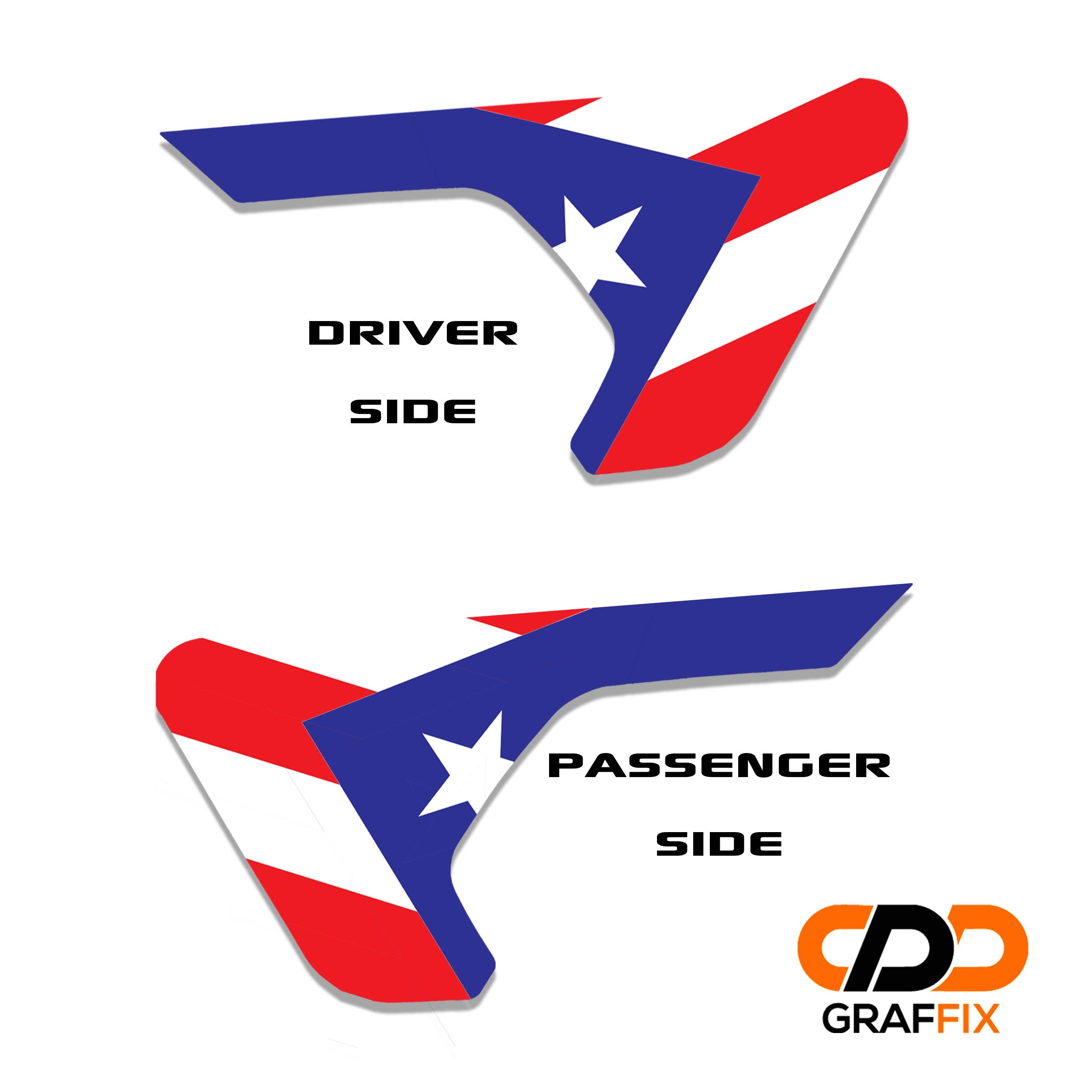 Puerto Rico flag fender vent decal applied to Jeep billet vent panel close-up product view
