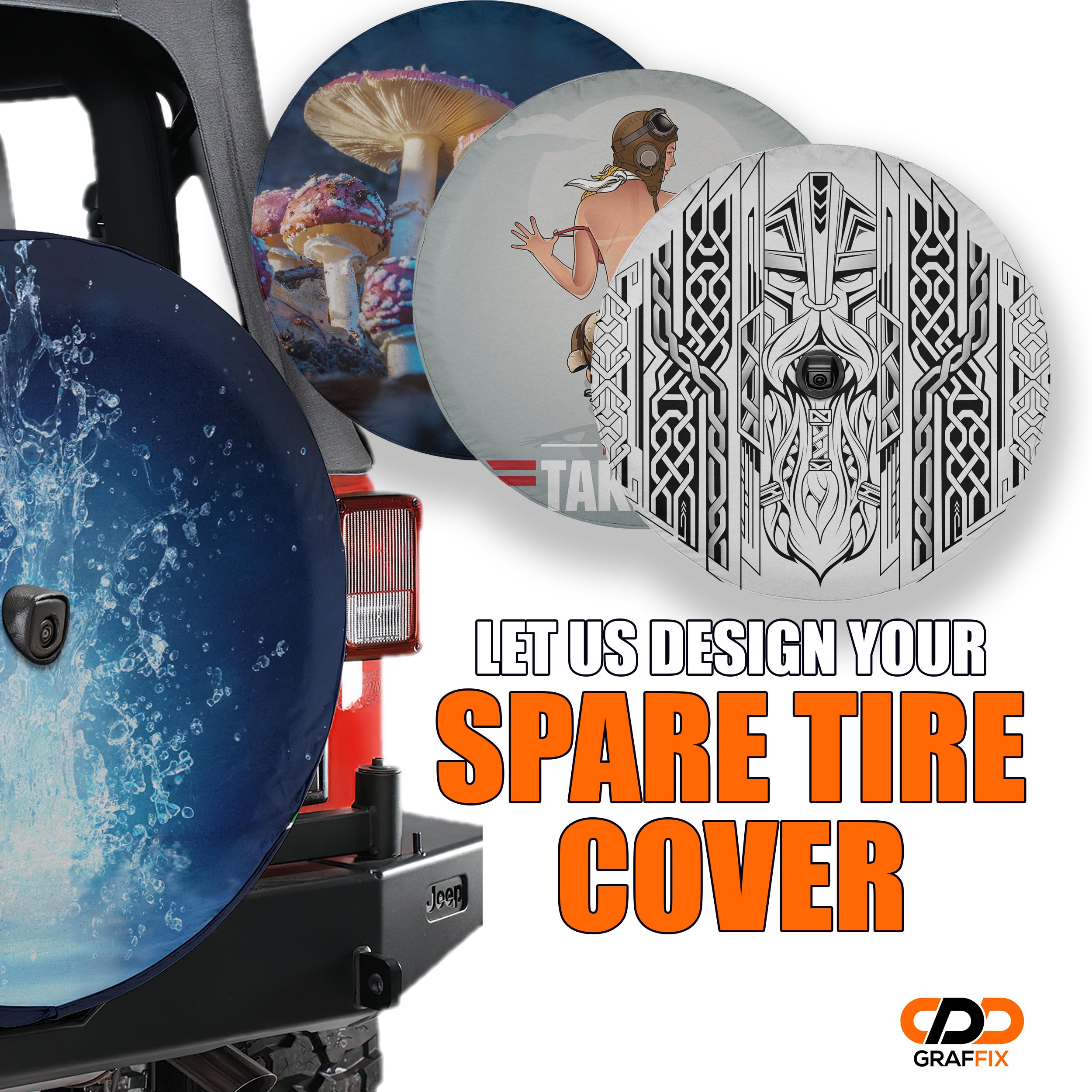 Design Your Own Custom Personalized Spare Tire Cover - Backup Camera Option Available For Wranglers, Broncos