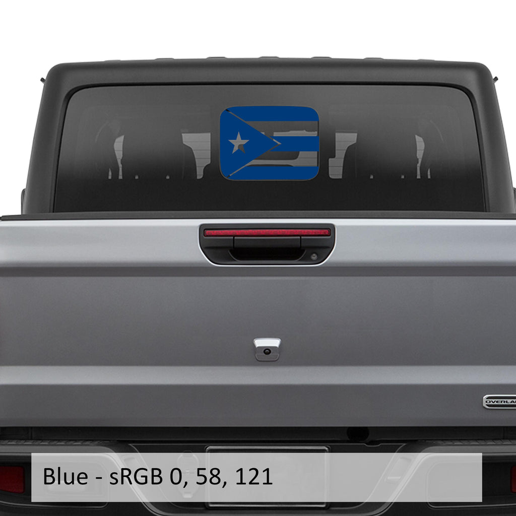 Blue Puerto Rico flag rear sliding window vinyl decal swatch for Jeep Gladiator JT