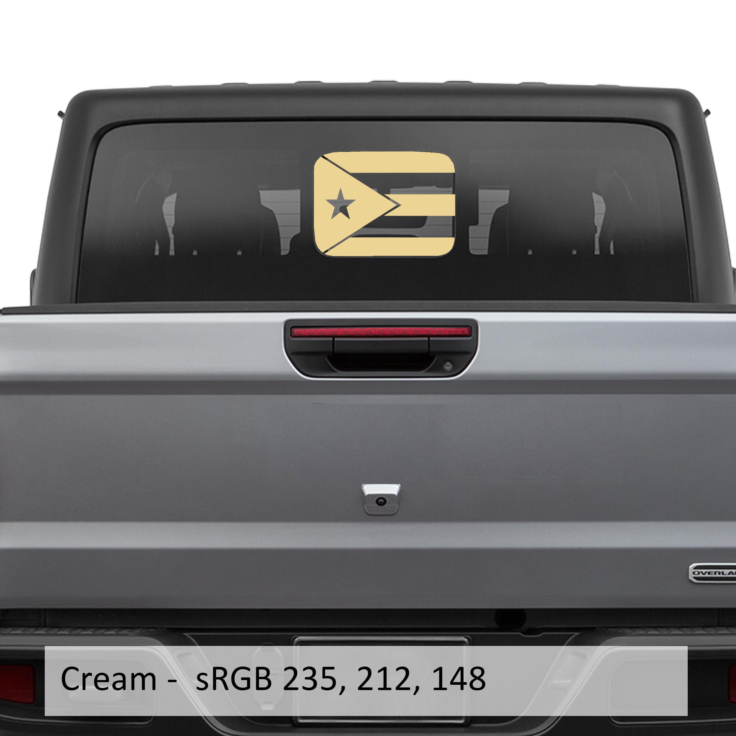 Cream Puerto Rico flag rear sliding window vinyl decal swatch for Jeep Gladiator JT