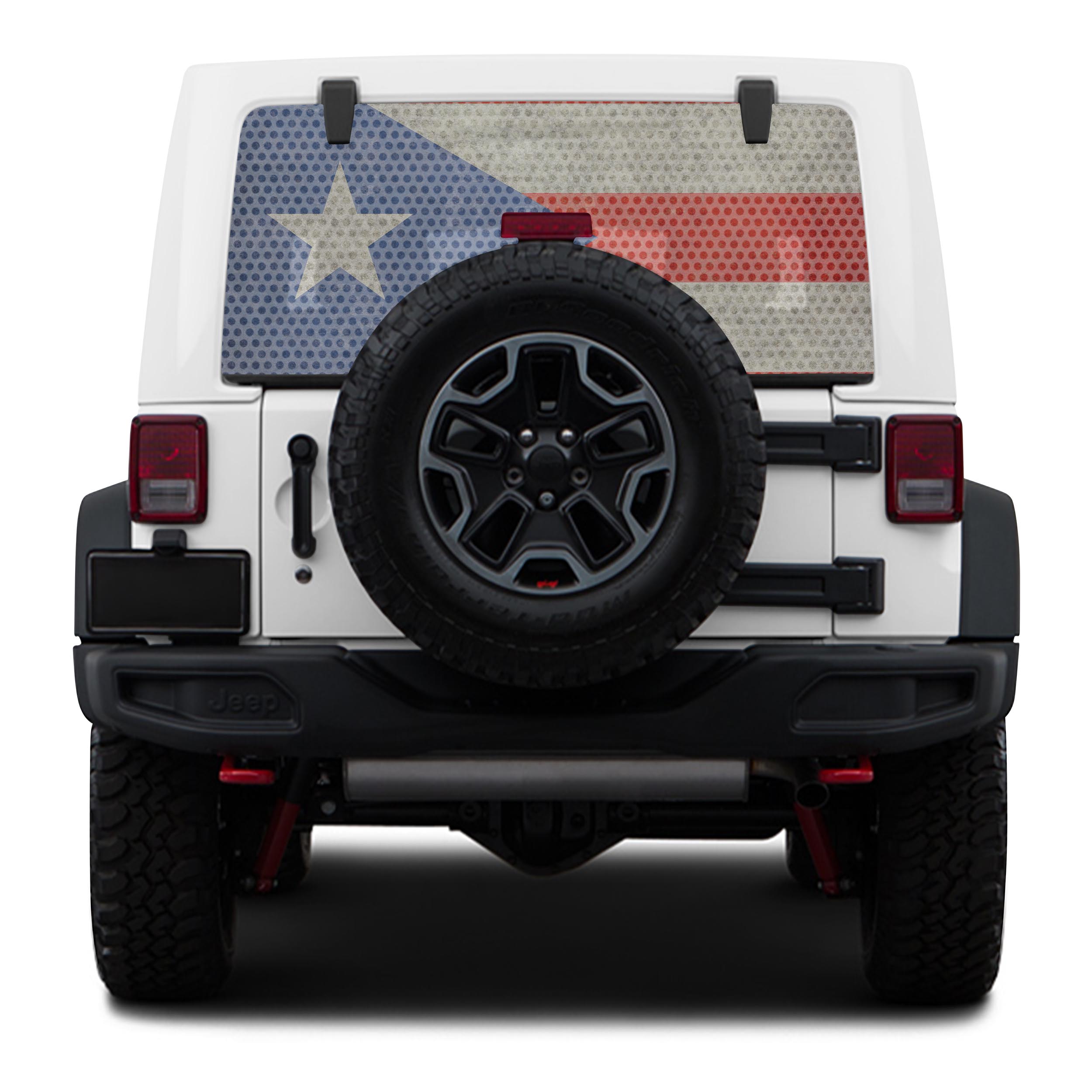 Puerto Rico Flag Perforated See-Thru Rear Window Decal – Fits Jeep Wrangler 2007 - 2026+