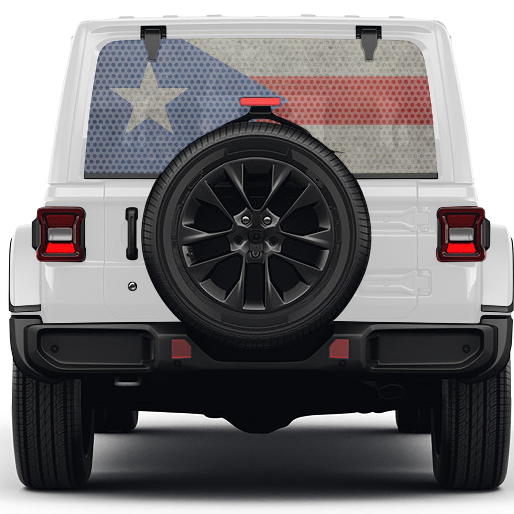 Puerto Rico Flag Perforated See-Thru Rear Window Decal – Fits Jeep Wrangler 2007 - 2026+
