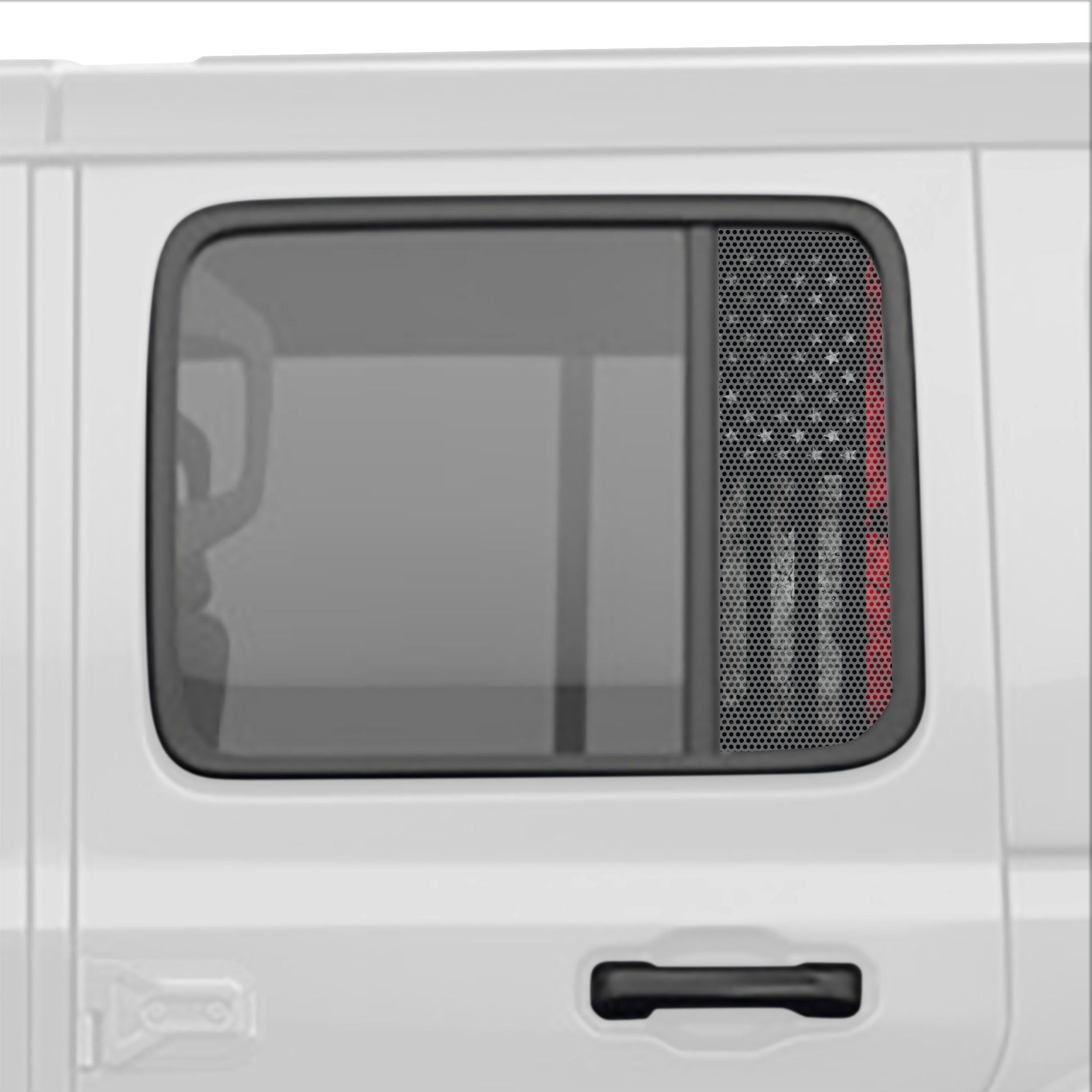 American Flag Perforated Rear Door Side Window Accent Decal Kit For Jeep Wrangler / Gladiator 4 door (2018-2026)