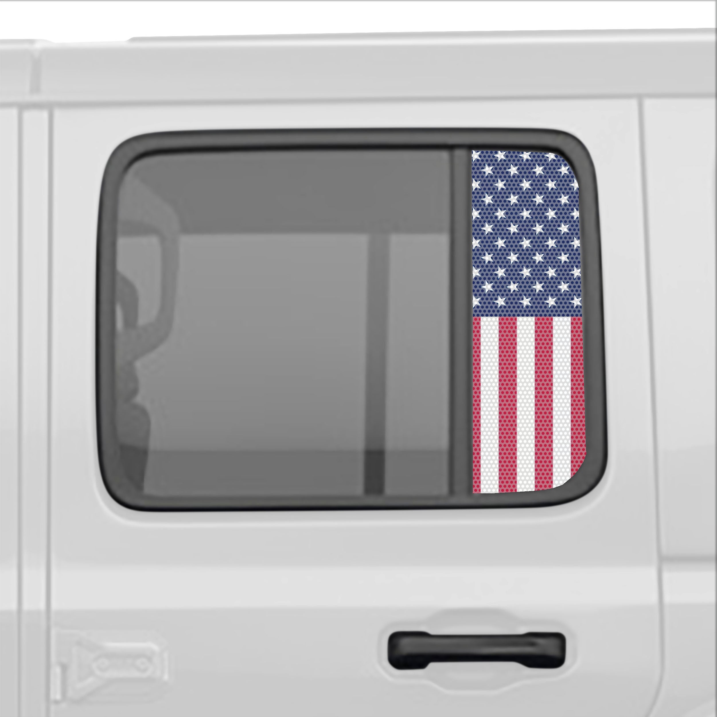 American Flag Perforated Rear Door Side Window Accent Decal Kit For Jeep Wrangler / Gladiator 4 door (2018-2026)