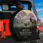 Rocky Mountain National Park spare tire cover mounted on a Jeep Wrangler tailgate