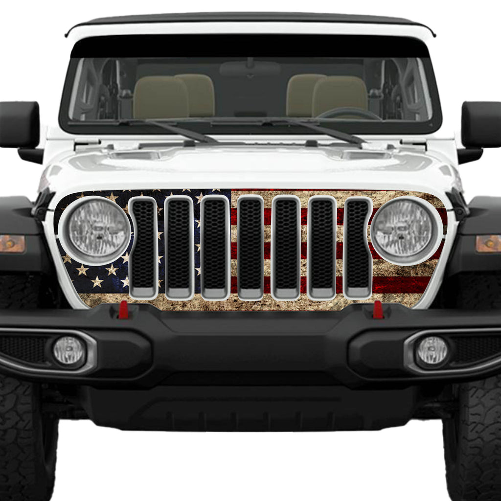 Rustic Old Glory Grille Skin Vinyl Overlay - Fits Jeep Wrangler JL/Jeep Gladiator JT 2018 - 2023