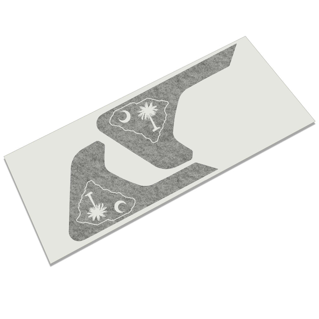 South Carolina state outline with palmetto and moon fender vent decal pair on backing sheet