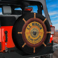 SS Minnow Island Charter spare tire cover on a Jeep Wrangler, rear view
