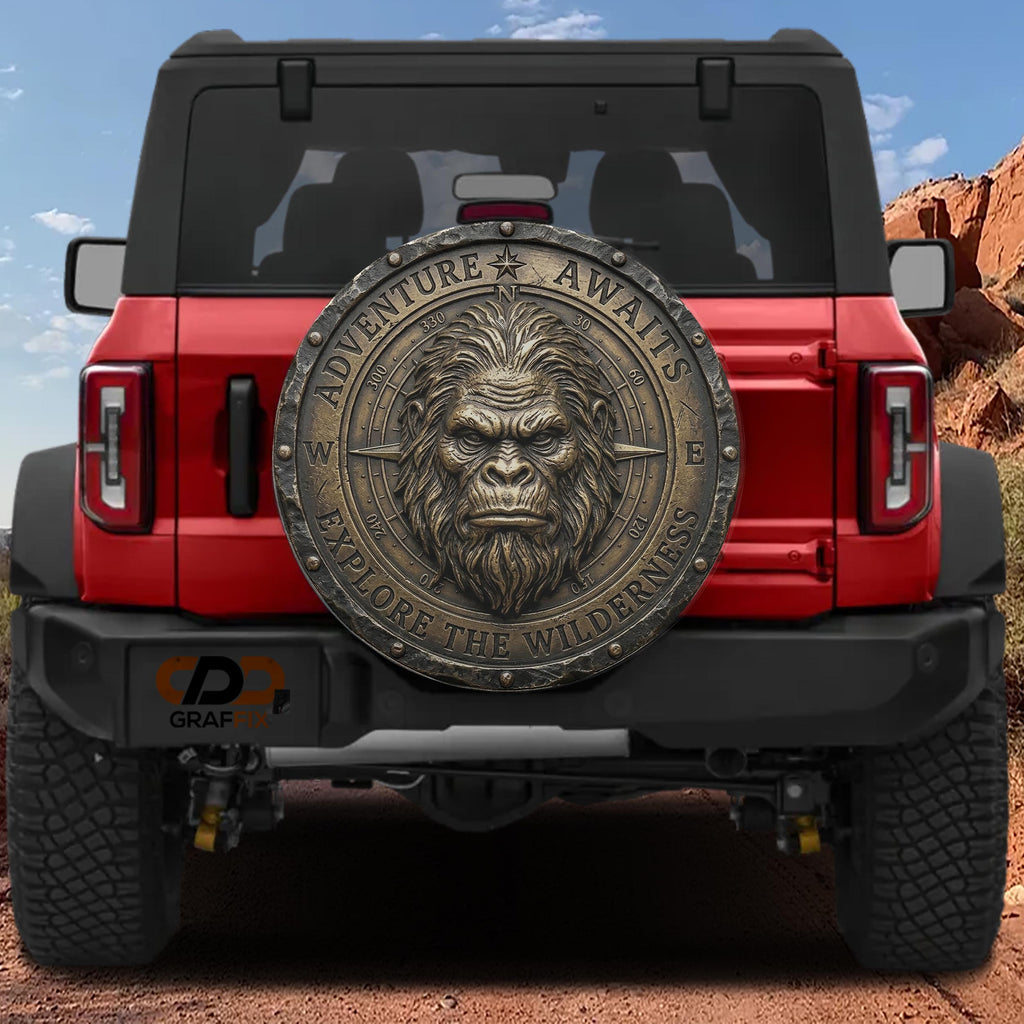 Bronze Compass Sasquatch Adventure Awaits Spare Tire Cover