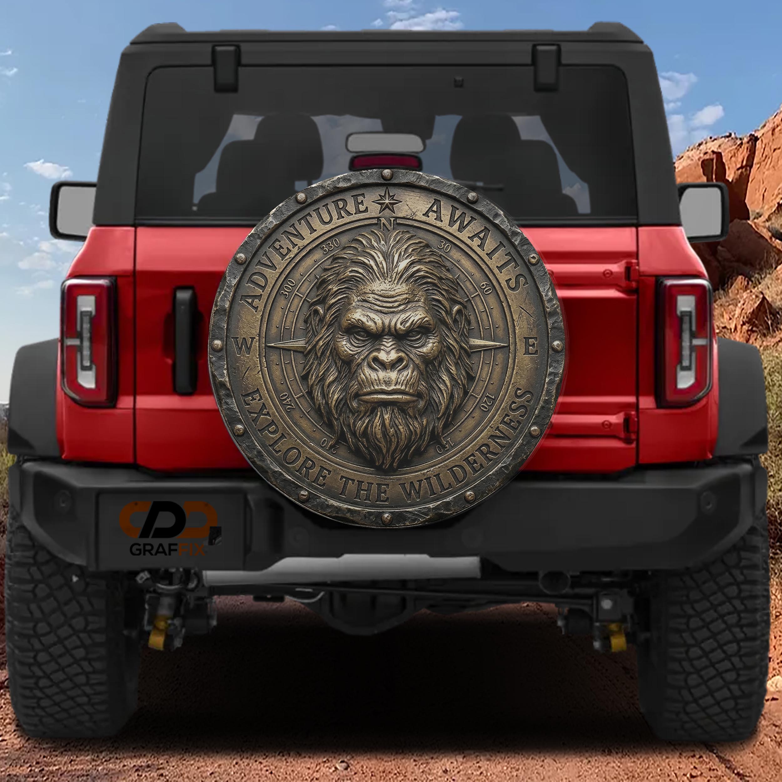 Bronze Compass Sasquatch Adventure Awaits Spare Tire Cover