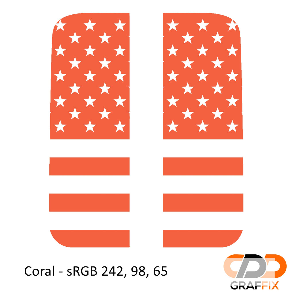 Coral American flag side window vinyl decal set for Jeep Wrangler JL Gladiator JT