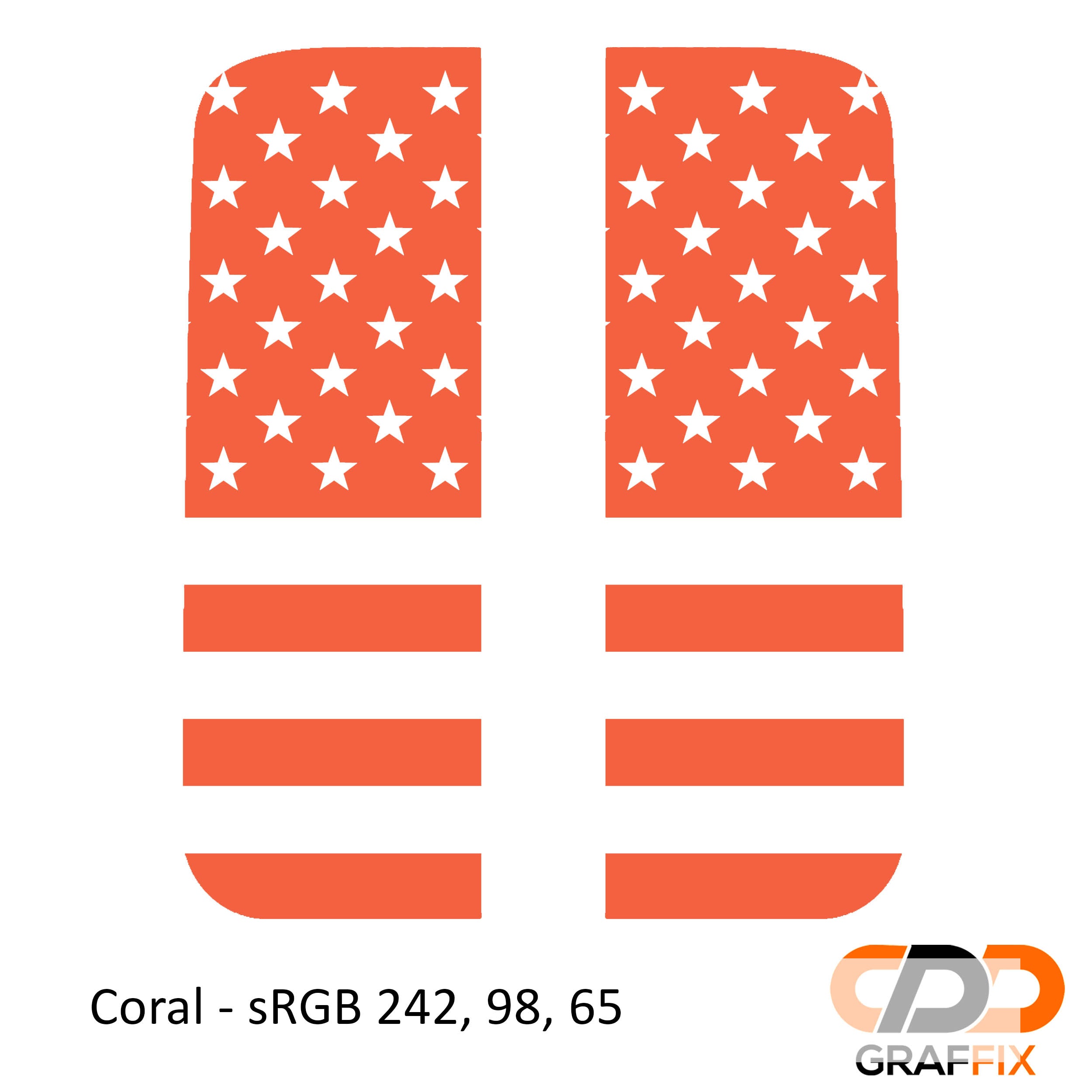 Coral American flag side window vinyl decal set for Jeep Wrangler JL Gladiator JT