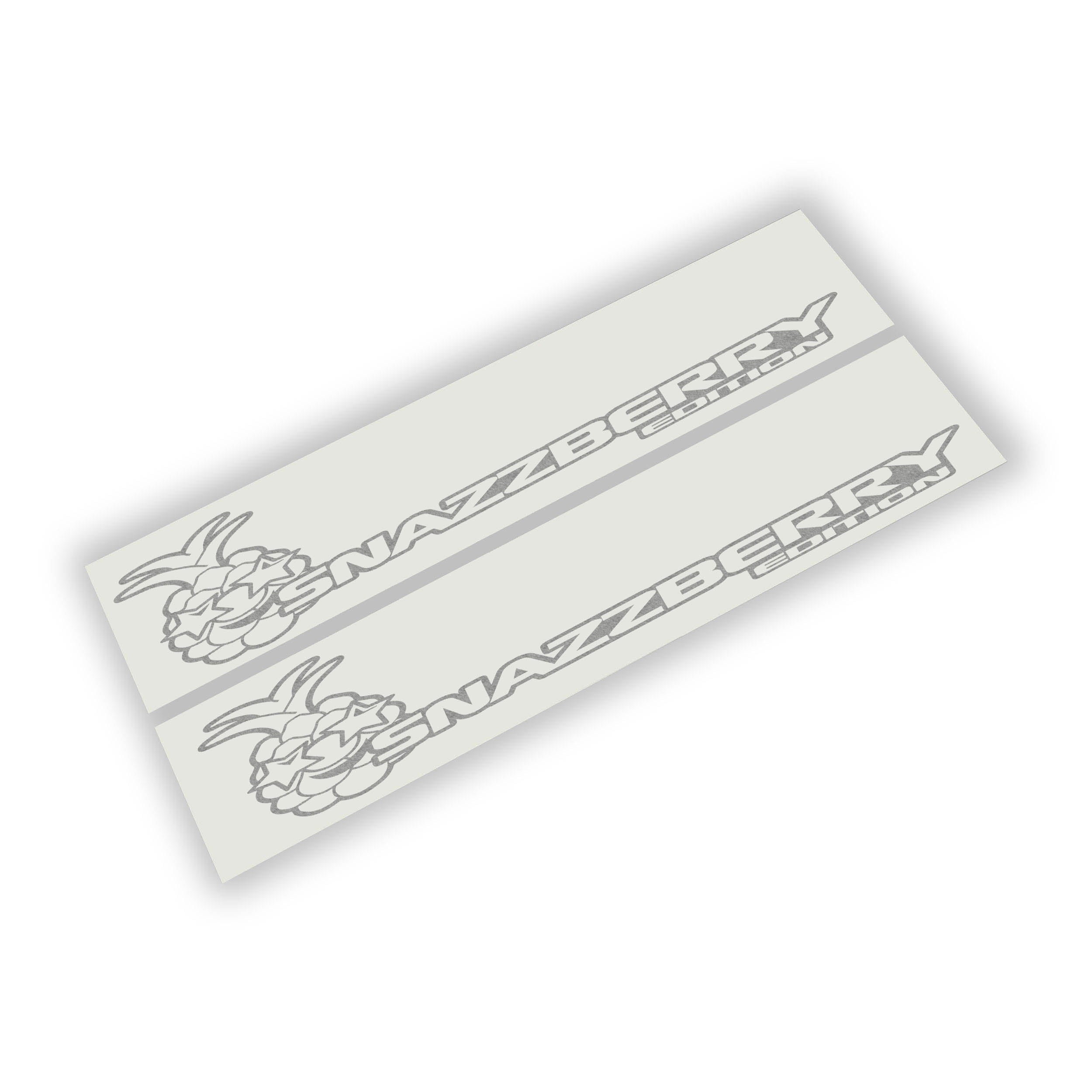 Silver Snazzberry Edition pineapple side hood decal pair shown laid on white backing