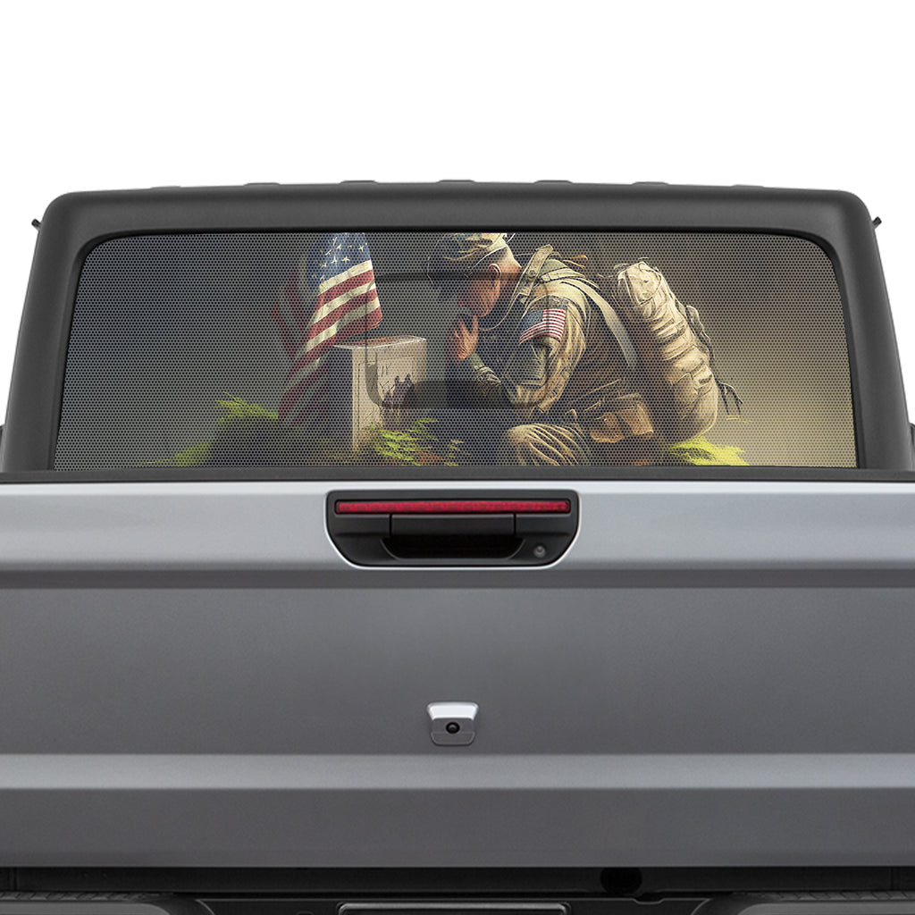 A Soldier's Prayer Perforated See-Thru Rear Window Decal for Jeep Gladiator 2020 - Current