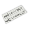Sting-Gray Edition pair of gray stingray fender decals shown on white application backing