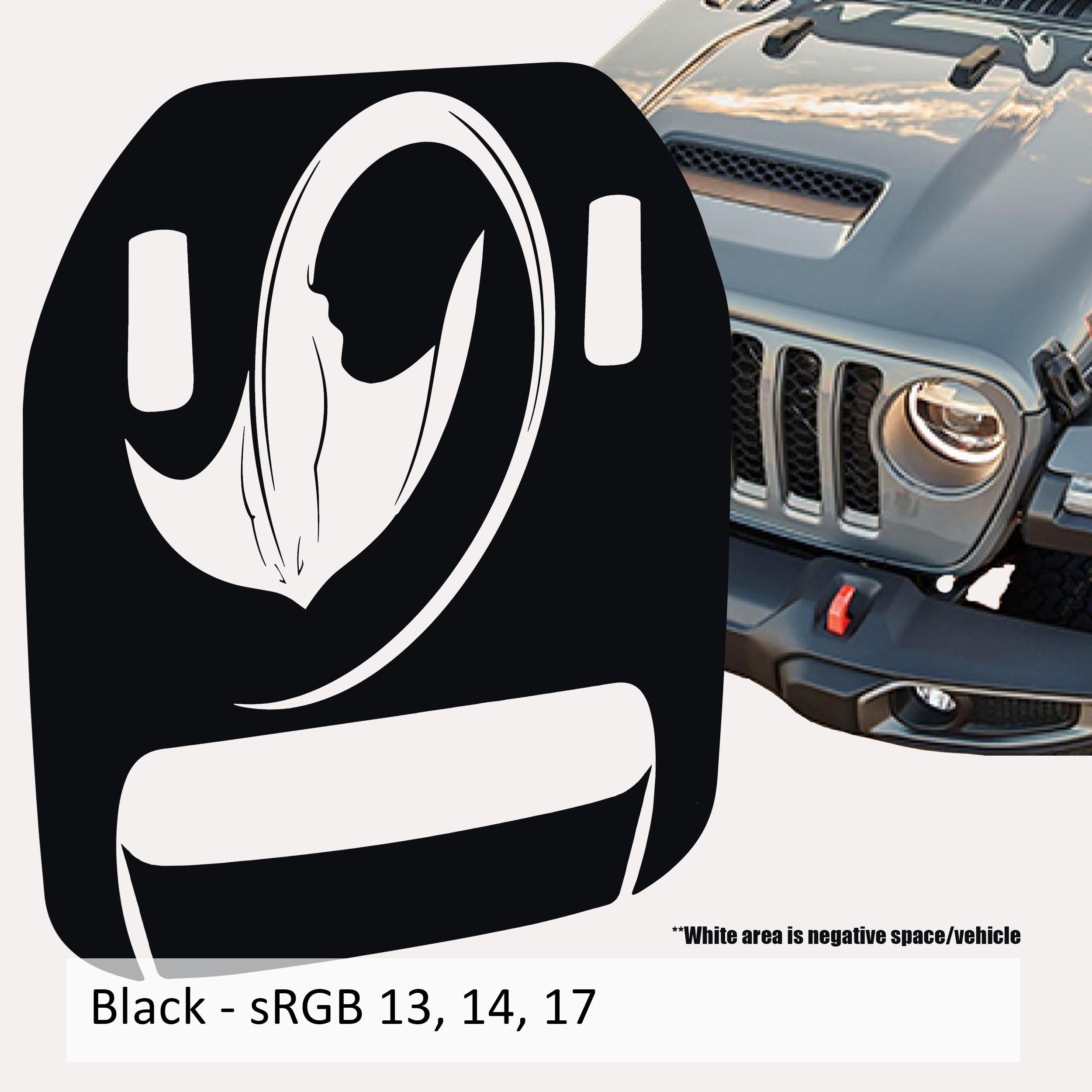 Black Stingray Clawed Foot hood decal pictured with Mojave 392 Wrangler JL grille