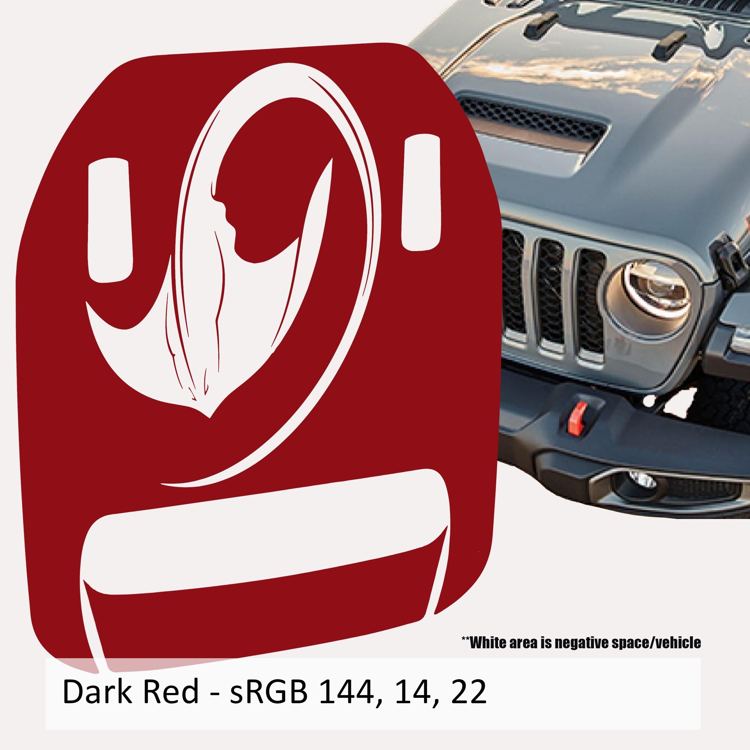 Dark red Stingray Clawed Foot hood decal swatch for Wrangler JL Gladiator Mojave