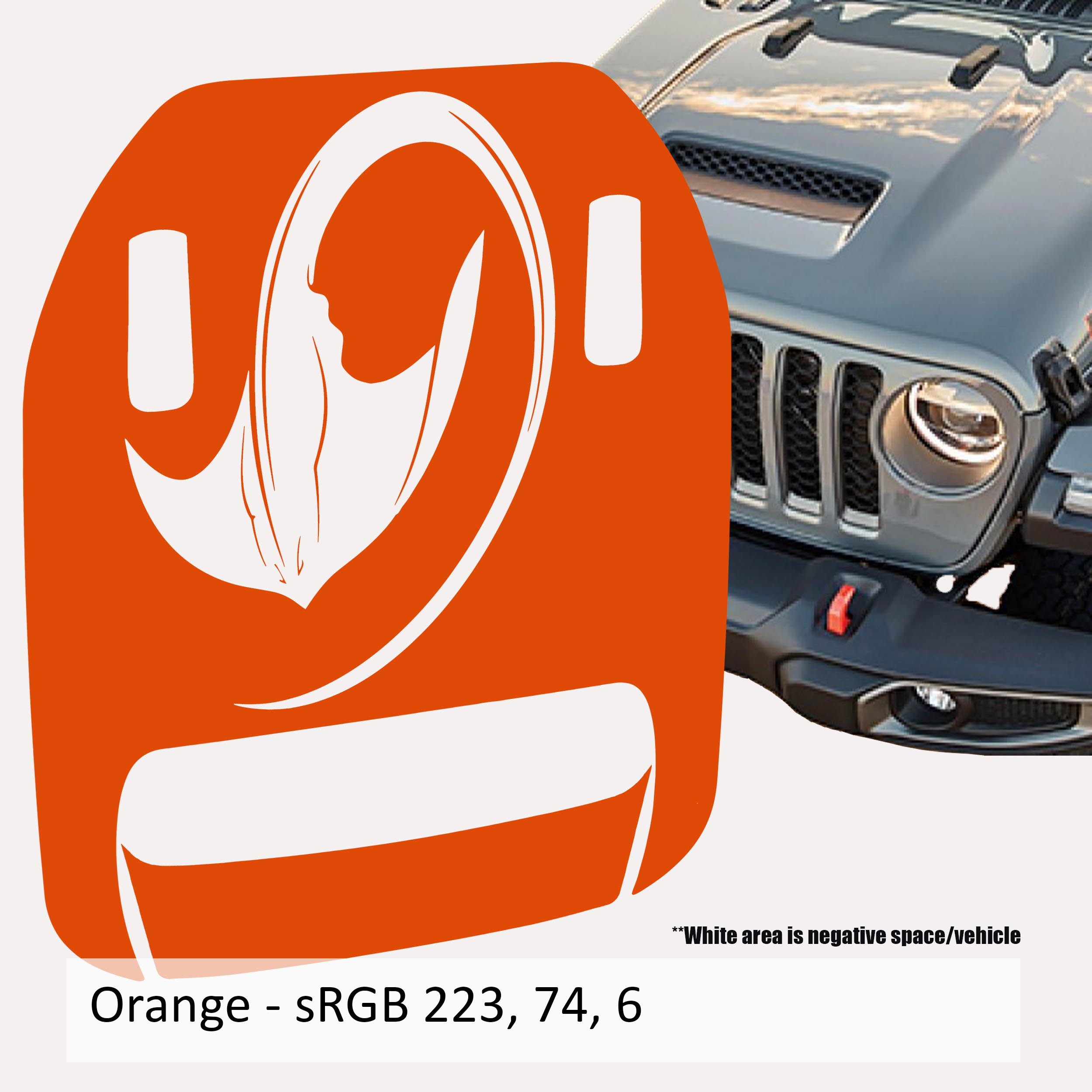 Orange Stingray Clawed Foot hood decal swatch for Wrangler JL Gladiator Mojave 392